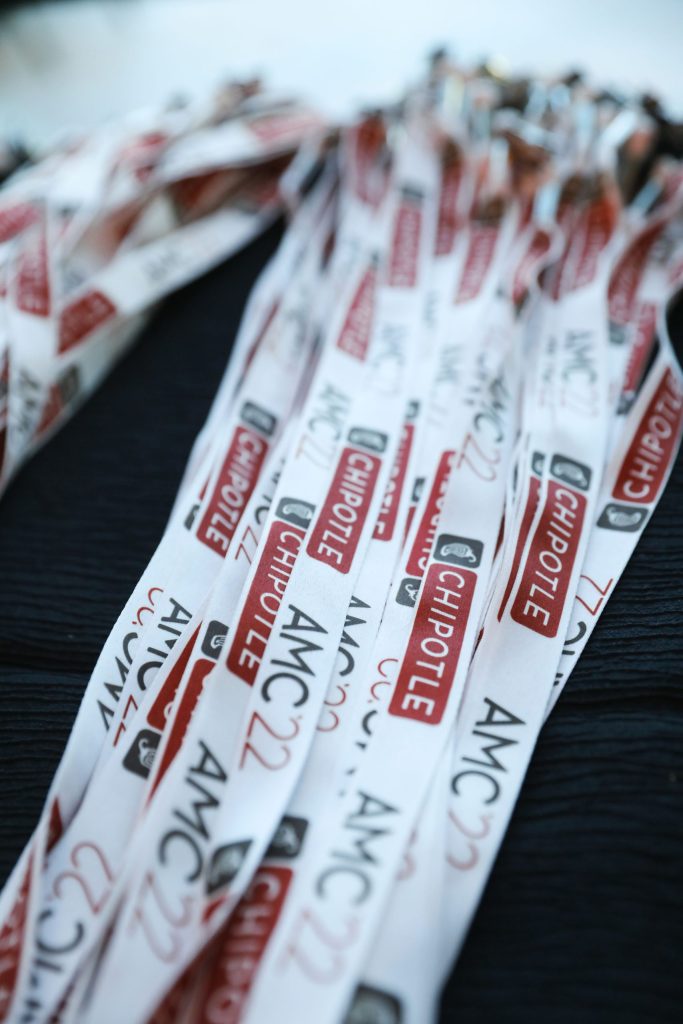 Chipotle branded name badge lanyards